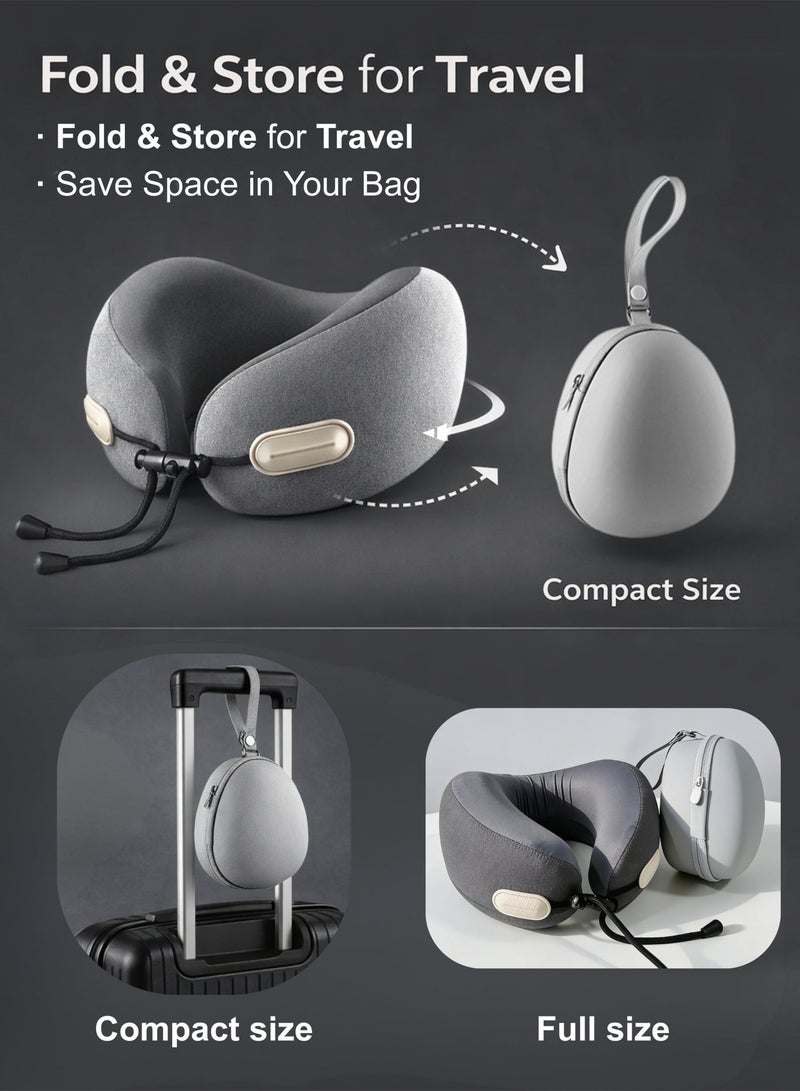 تذكرة سفر وسادة رقبة ذاكرة الرغوة شكل حرف U بدعم رأس قابل للتعديل، حقيبة محمولة لرحلة الطائرة والسيارة، وسادة مريحة للاستخدام المنزلي والمكتبي، لون أسود - Image 2